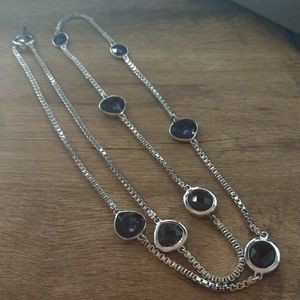 Anne Klein XL Silvertone and Gray Stone Necklace
